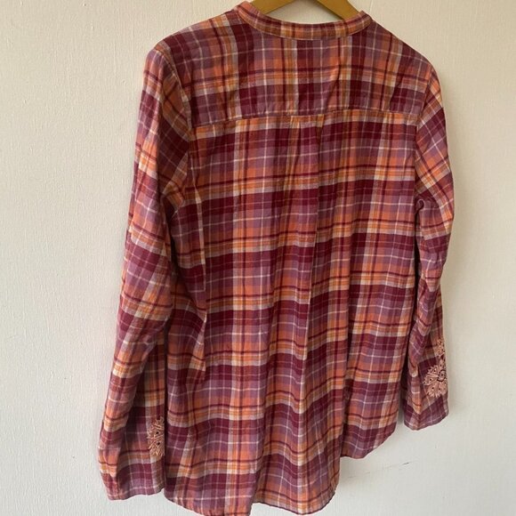 Logo Lori Goldstein Top Womens Size 8 Flannel Tunic Popover Boho Southwestern - Picture 11 of 11